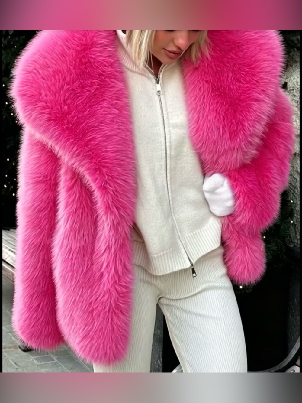 Vibrant Hot Pink Faux Fur Coat